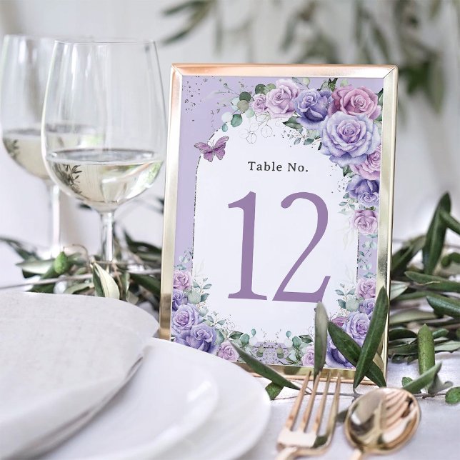 Numeração De Mesa Lavanda Lilás Roxo Aniversário Floral Quinceañera (Criador carregado)