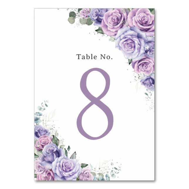 Numeração De Mesa Lavanda Liloxo Roxo Aniversário Floral Quinceanera (Frente)