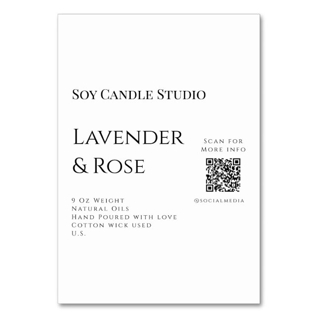 Numeração De Mesa Lavanda soy candela com rosa adicione q r código t (Frente)