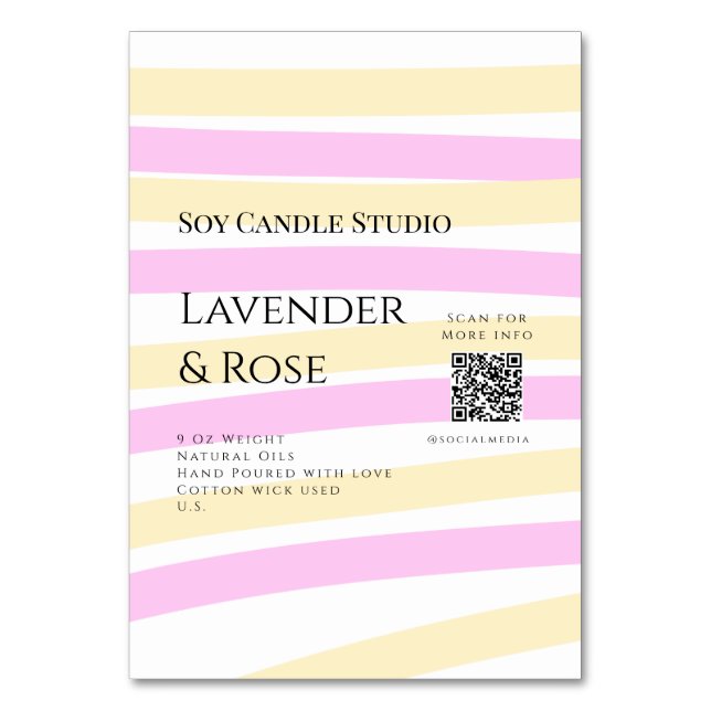 Numeração De Mesa Lavanda soy candela com rosa adicione q r código t (Frente)