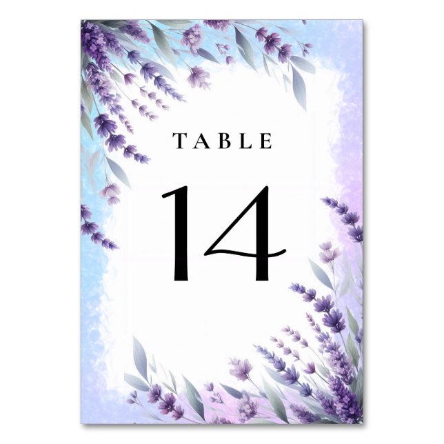 Numeração De Mesa Lavandas E Aquarela Floral Azul Elegante (Frente)