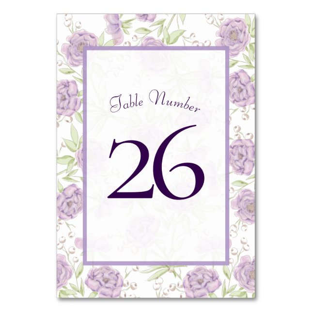 Numeração De Mesa Lavender Purple Rose Wedding (Verso)