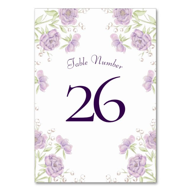 Numeração De Mesa Lavender Purple Rose Wedding (Verso)