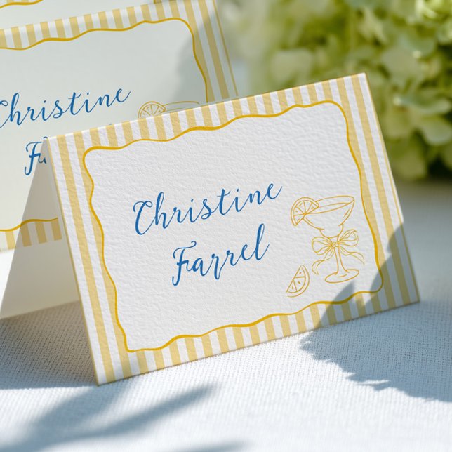 Numeração De Mesa Lemon Theme Yellow Stripes Place Cards (Criador carregado)