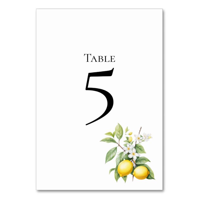 Numeração De Mesa Lemons floral Table Number Card (Frente)
