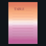 Numeração De Mesa Lesbian Wedding Pride Flag Gradient Table Numbers<br><div class="desc">Lesbian wedding table number cards for two brides featuring the lesbian pride flag gradient—soft pink blending to warm orange. The front displays "Table" with an editable line for the table number. The back features your names, wedding date, and pre-formatted lines for handwriting the guest list for each table. These practical...</div>