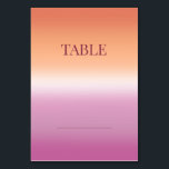 Numeração De Mesa Lesbian Wedding Pride Flag Gradient Table Numbers<br><div class="desc">Lesbian wedding table number cards for two brides featuring the lesbian pride flag gradient—soft pink blending to warm orange. The front displays "Table" with an editable line for the table number. The back features your names and wedding date in elegant script on the gradient background. These simple, elegant cards help...</div>