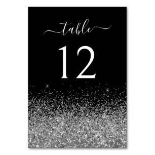 Numeração De Mesa Letra Cursiva Preta Brilhante Prata Sparkly
