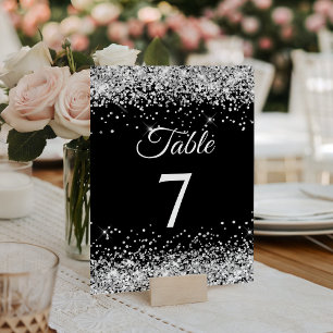 Numeração De Mesa Letras Elegantes Prateadas com Brilho Preto