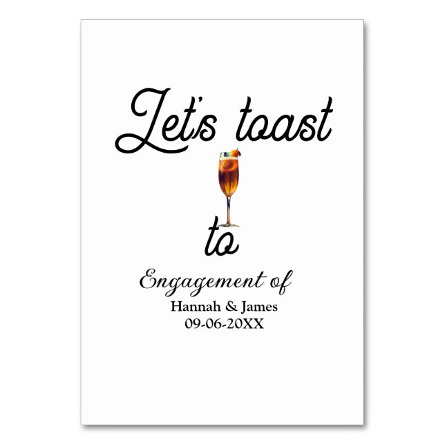 Numeração De Mesa Let's toast to engagement party name date glass (Frente)