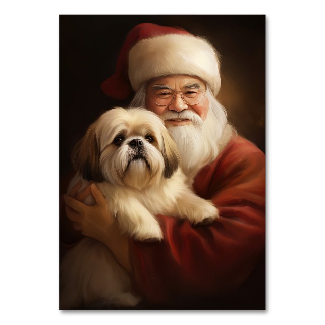 Numeração De Mesa Lhasa Apso Com Papai Noel Natal Festivo (Frente)