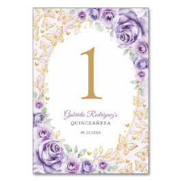 Numeração De Mesa Lilac Purple Gold Floral Quinceanera