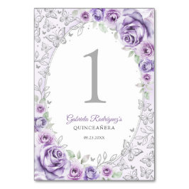 Numeração De Mesa Lilac Purple Silver Floral Quinceanera