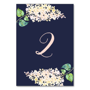 Numeração De Mesa Lilás branco. Casamento romântico floral navy. Azu