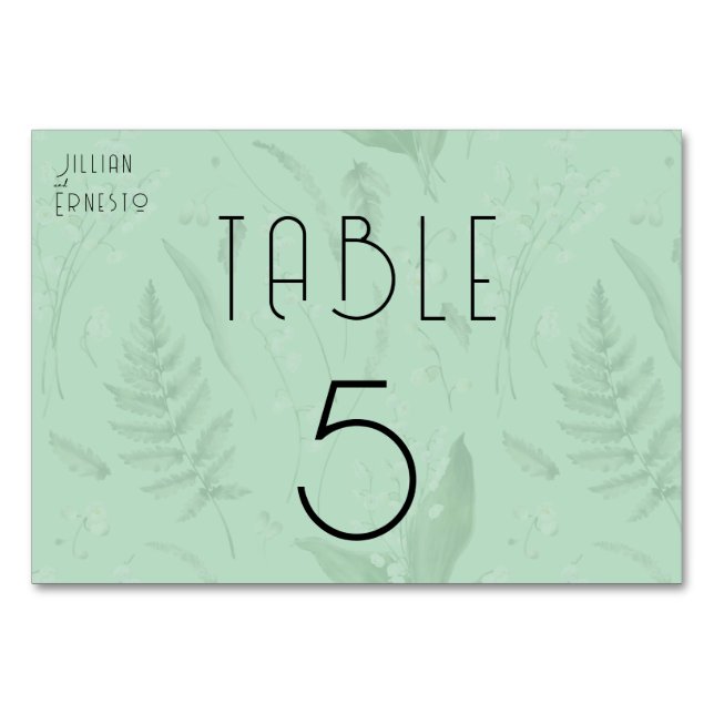 Numeração De Mesa Lily of Valley com Ferns | Verde Suave 2 Lado (Frente)
