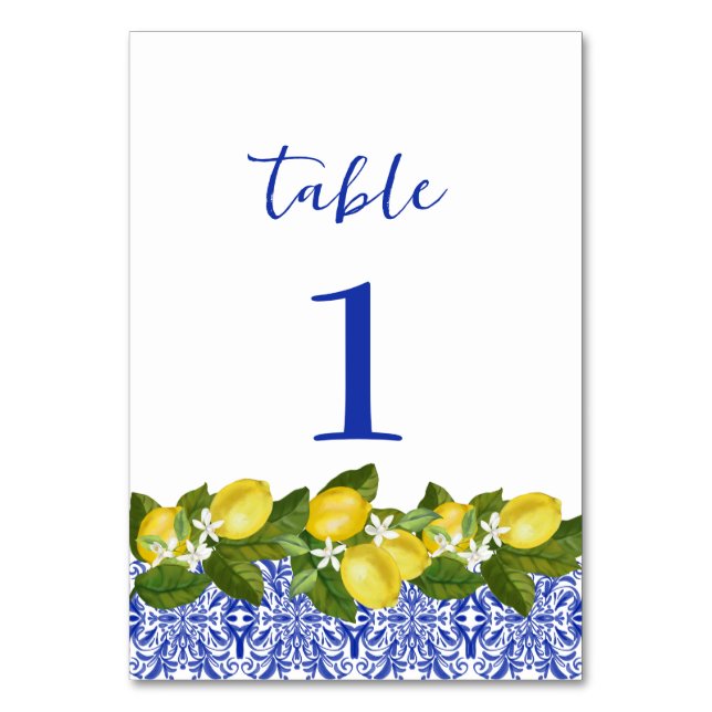 Numeração De Mesa Limone I italiano Lemon & Blue Azulejo Table Numbe (Frente)