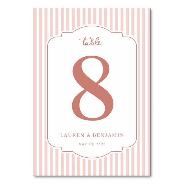 Numeração De Mesa Listras Rosa Elegante com Número Oito (Frente)