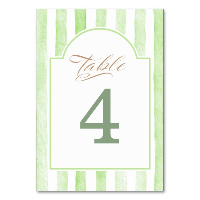 Numeração De Mesa Listras Verde Sage Elegante Chás de Bebê (Frente)