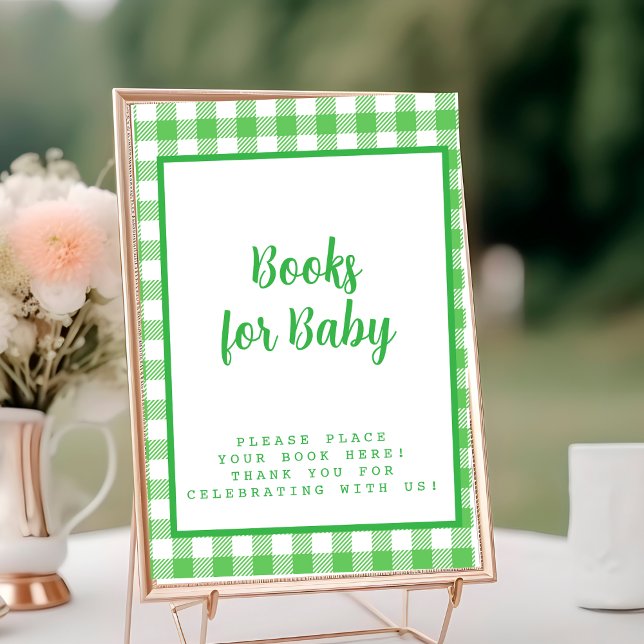 Numeração De Mesa Livros Verdes Gingham para Bebê (Green Gingham Books for Baby Table Number)
