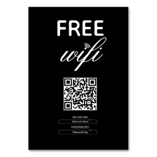 Numeração De Mesa Local do Código QR Wi-Fi Simples e Branco Preto