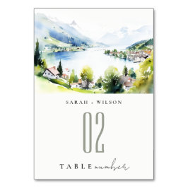 Numeração De Mesa Lungern Switzerland Watercolor Landscape Wedding