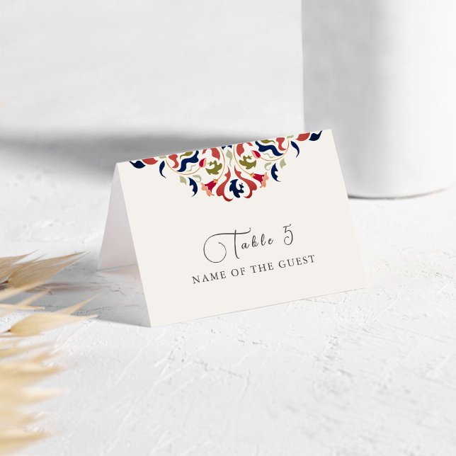 Numeração De Mesa Luxury Botanical Floral Paisley Wedding Place Card (Criador carregado)