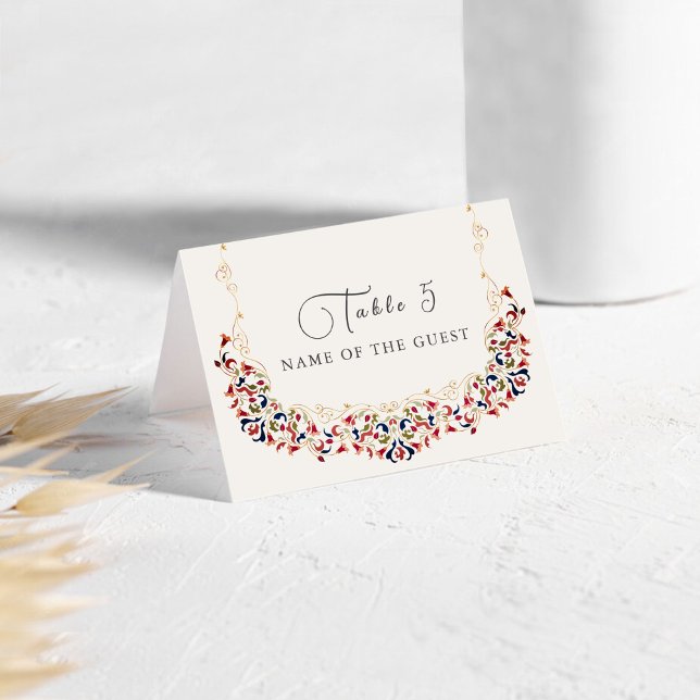 Numeração De Mesa Luxury Botanical Floral Paisley Wedding Place Card (Criador carregado)