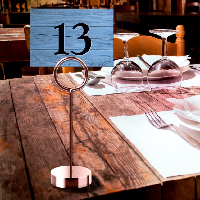 Numeração De Mesa Luz Azul Rústica Placa de Café Falso Gravada (Rustic Light Blue Faux Engraved Cafe Table Number)