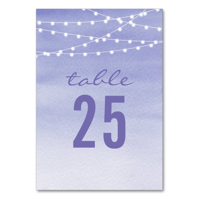 Numeração De Mesa Luzes de Corda com Efeito Aquarela Lavanda Número  (Frente)