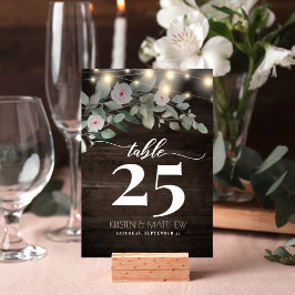Numeração De Mesa Luzes de Corda de Madeira Rústica com Floral Rosad