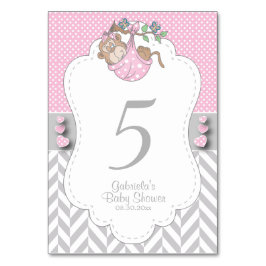 Numeração De Mesa Macaco rosa, branco e Cinza - Números de Tabela