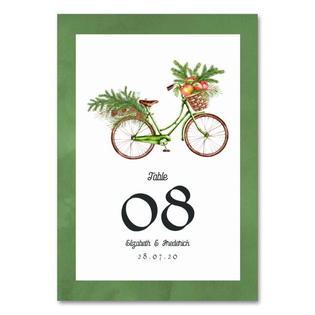 Numeração De Mesa Maçãs de Natal e Bicicleta de Pinheiros Casamento  (Frente)