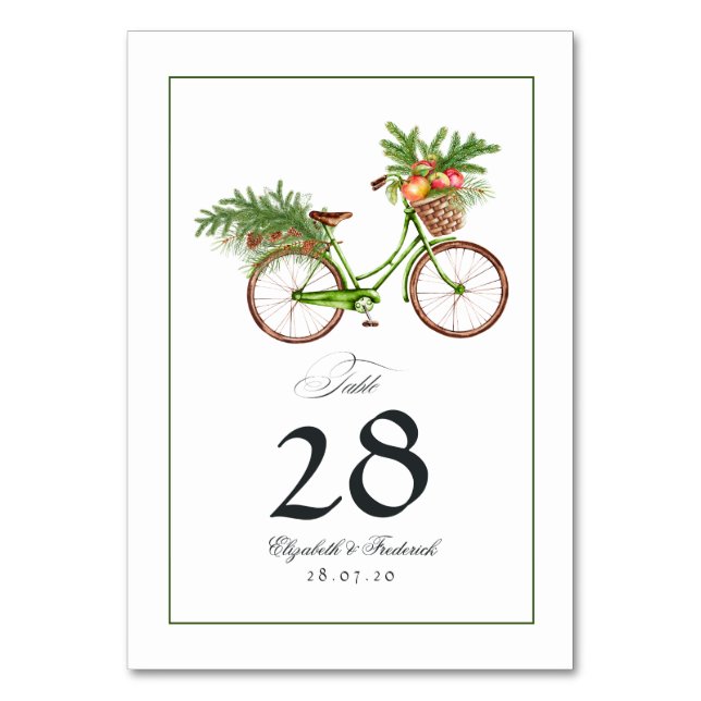 Numeração De Mesa Maçãs de Natal e Bicicleta de Pinheiros Casamento  (Frente)