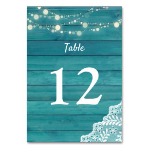 Numeração De Mesa Madeira Azul, rendas, luzes de cordas 2