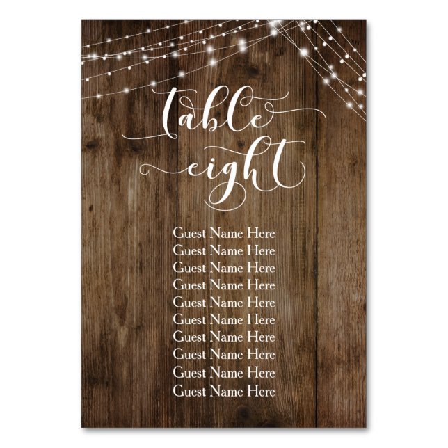 Numeração De Mesa Madeira e luzes Mesa oito com placa de nomes de co (Verso)