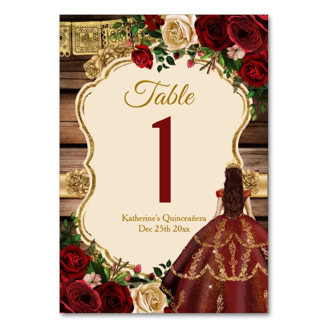 Numeração De Mesa Madeira Floral Russa Floral Espanhola Mis Quince (Frente)