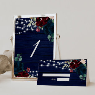 Numeração De Mesa Madeira russa Marsala e flores azuis Marinhos