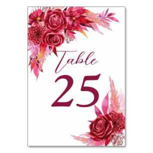 Numeração De Mesa Magenta crimson burgundy flores número da mesa