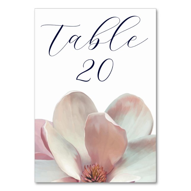 Numeração De Mesa Magnolia Elegante, Casamento Rosa e Branco (Frente)