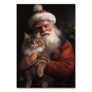 Numeração De Mesa Maine Coon com Papai Noel Natal Festivo
