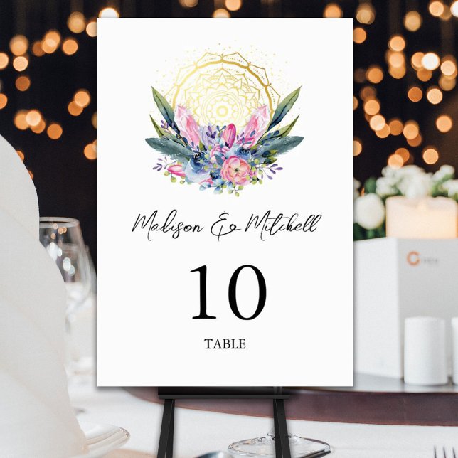 Numeração De Mesa Mandala Dourada Convite de Casamento Boho com Cris (Criador carregado)