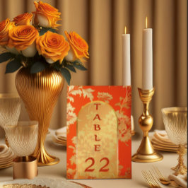 Numeração De Mesa Mandarim Luxuoso Laranja e Casamento Dourado