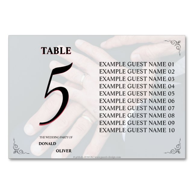 Numeração De Mesa Mãos de um Casal de Casamento Gay com Anéis (Frente)