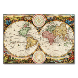 Numeração De Mesa Mapa Mundial Antiquado Dois Hemisférios Raros Arte