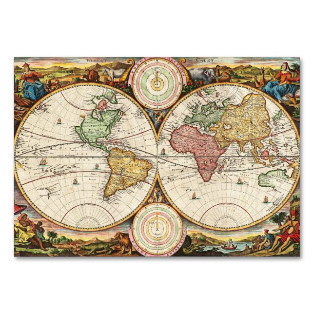 Numeração De Mesa Mapa Mundial Antiquado Dois Hemisférios Raros Arte (Frente)