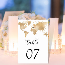 Numeração De Mesa Mapa Mundial de Destino de Casamento Dourado Coraç