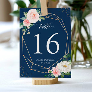 Numeração De Mesa Marinho Azul Blush Cor-de-rosa Dourado Frame Casam