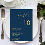 Numeração De Mesa Marinho Azul Dourado Script Sating Chart Names Cas<br><div class="desc">Decorre suas mesas de casamento com este cartão moderno,  na moda,  com o roteiro moderno e o texto personalizado de sua escolha. Adicione facilmente seus próprios detalhes clicando na opção "personalizar".</div>