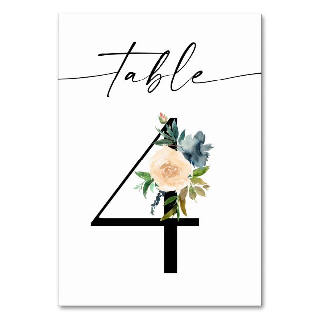 Numeração De Mesa Marinho, Azul Dusty e Tabela Floral Rosa Número 4 (Frente)