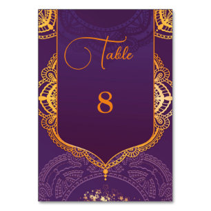 Numeração De Mesa Marinho Azul e/ou Violeta com Mandalas Douradas